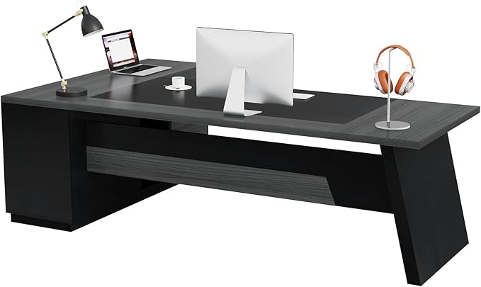 Tribesigns 78" L-Shaped Executive Desk, Large Modern Office Desk with Drawers and Lateral File Cabinet, Business Furniture with Storage Shelves, Big Computer Desk for Home Office (Grey + Blcak)