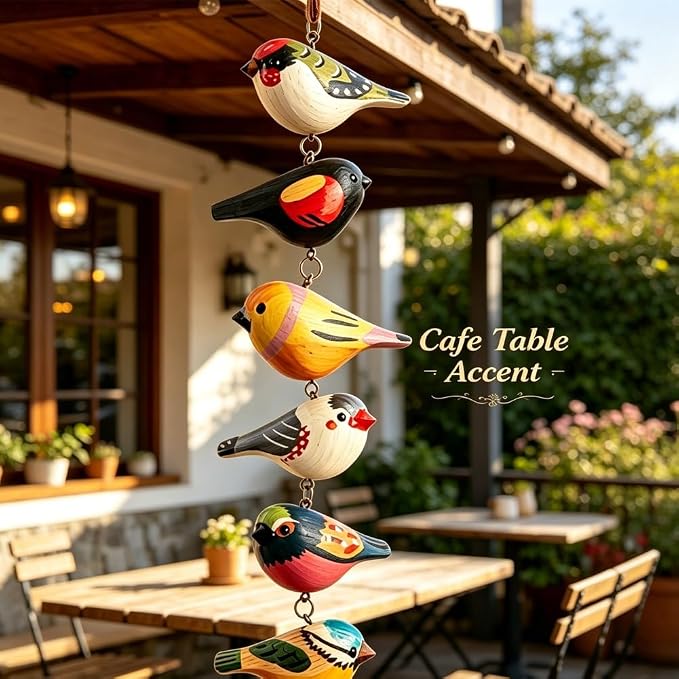 Rustic Hand Painted Bird Ornament Handcrafted Wooden Colorful Birds, Carved Northern Figurine for Hanging Decor Indoor Outdoor, Holiday Festival Gifts, for Home Garden(C)