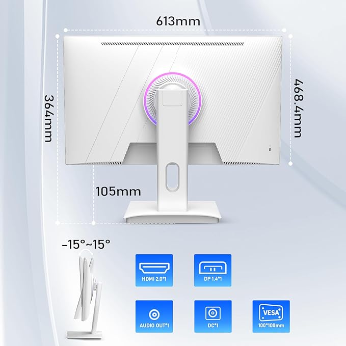 27” White Monitor, FHD (1920x1080P) 180Hz 100% sRG Computer Monitors,IPS Panel, 3Sides Frameless, Flicker-Less,Blue Light Filter, for Office & Gaming (DP,HDMI)