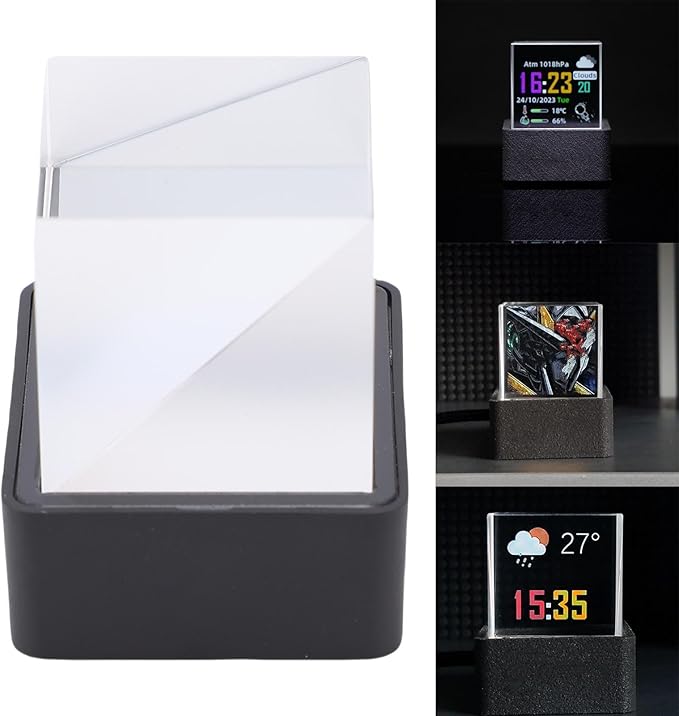 Hamwesh LED Holographic Photo Display, WiFi Smart Weather Station Digital Time Clock with GIF Animations and Custom Photo Album Player Creative Cool Desktop Decor for Car
