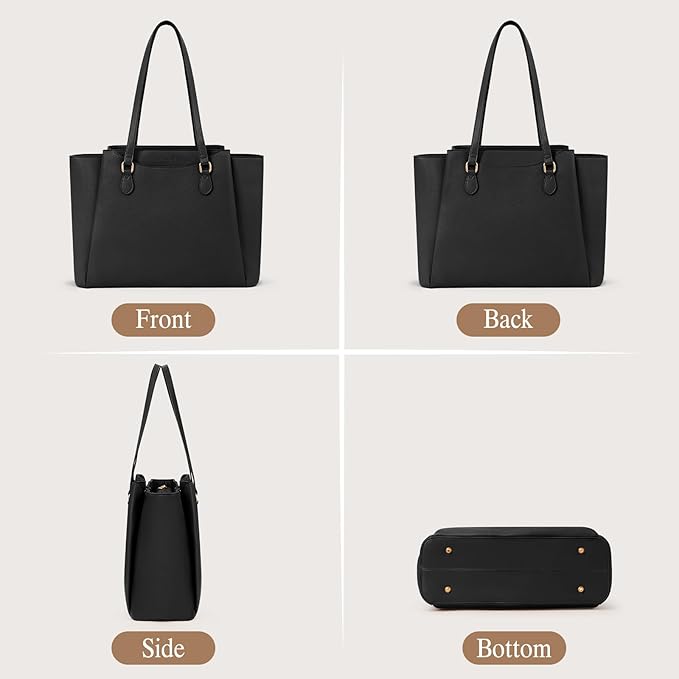RAINSMORE Laptop Bag for Women 15.6 Inch Work Tote Bags Waterproof Computer Bags Leather Professional Laptop Purse Womens Laptop Briefcase Large Handbag for Office Teacher Travel, Black