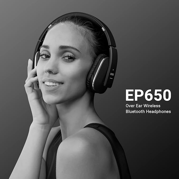 August EP650 Bluetooth Wireless Over-Ear Headphones with aptX Low Latency, NFC, Multipoint Pairing, Wired Option, Built-in Microphone - Black