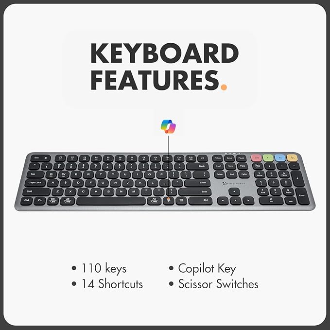 X9 Wireless Bluetooth Keyboard and Mouse Combo (Bluetooth, 2.4Ghz, USB C Wired) - Multi-Device Rechargeable Slim Keyboard and Mouse for Laptop, Windows, PC, Mac, iPad iOS, Android