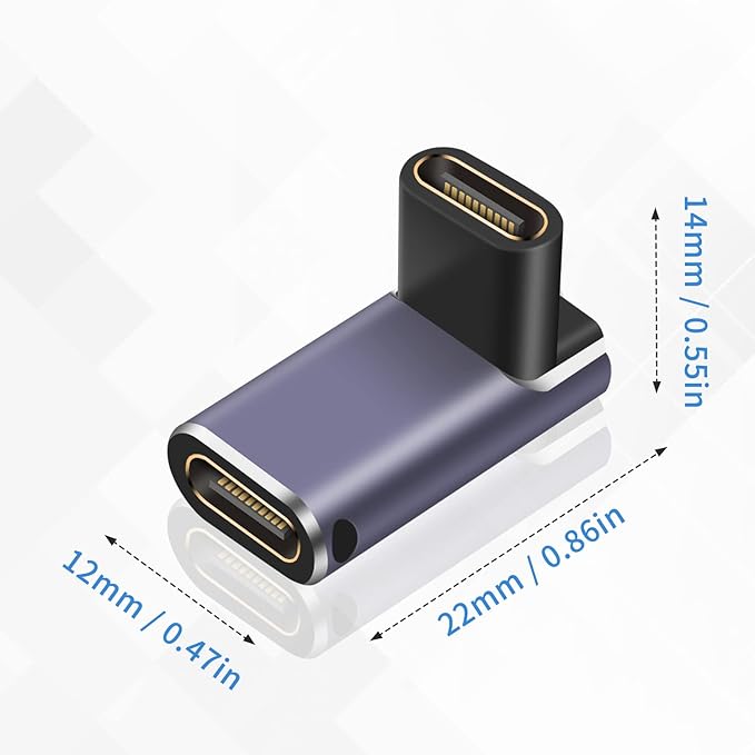Poyiccot USB C Coupler 240W, USB C Female to Female Adapter, 90 Degree Type C Extender Coupler Supports 40Gbps Data Transfer & 8K Video Output for Thunderbolt 4/3 iPad, MacBook, 2-Pack
