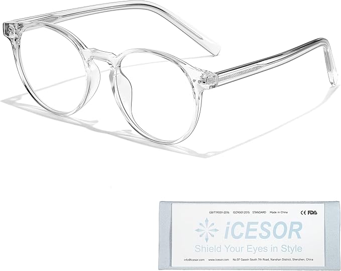 Icesor Round Blue Light Blocking Glasses Lightweight Chic Frame Anti Eye Strain Protection Computer Gaming for Women and Men