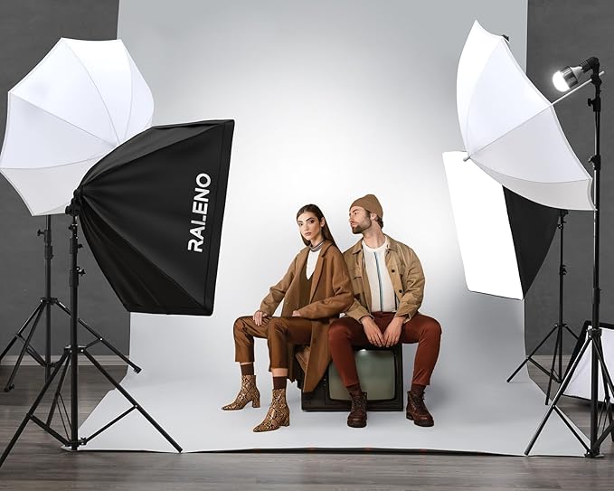 RALENO Photography Lighting Kit, 8.5x10ft Photo Backdrops Stands with 6x9ft Green Screen, 50W LED Bulbs, 5500 K, 97CRI, Umbrellas&Softbox Lighting kit for Studio Portrait Product Photography