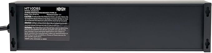 Tripp Lite Isobar 10 Outlet Audio/Video Surge Protector Tel/Modem/Coax/Network 8ft Cord Right Angle Plug, & $500,000 Insurance (HT10DBS) Black