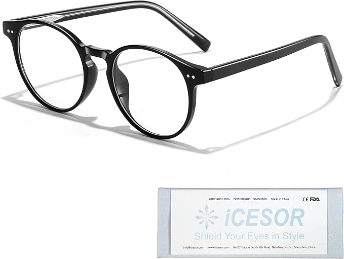 Icesor Round Blue Light Blocking Glasses Lightweight Chic Frame Anti Eye Strain Protection Computer Gaming for Women and Men