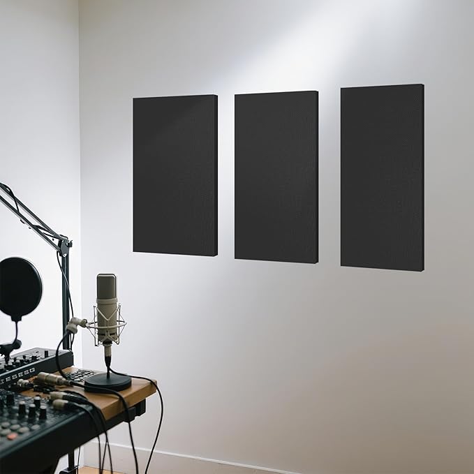 Art3dwallpanels 8 PCS Acoustic Panels, 24''x12'' Fabric Soundproof Wall Panels, Easy-Hook Mounting Sound Absorbing Panels for Studios, Office, Home Theater,Black
