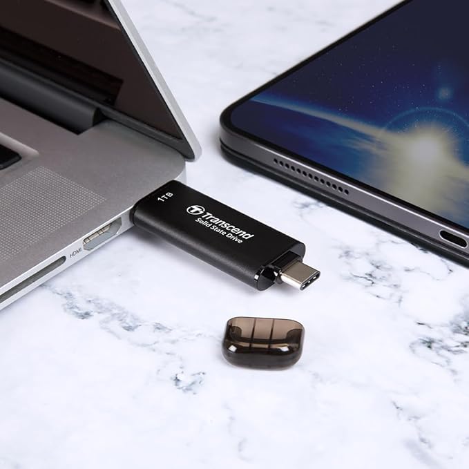 Transcend ESD310 128GB External SSD, Up to 1,050MB/s, Dual USB Flash Drive for iPhone/iPad/Mac/Windows, Android/Tablet/PC, USB 3.2 Gen 2 Thumb Drive Photo Stick, 2-in-1 Type C &Type A Memory Stick