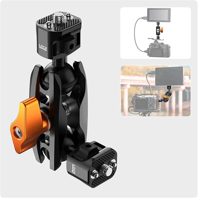K&F CONCEPT Dual Ball Heads Magic Arm, Articulating Magic Arm with 1/4"-20 Screw, 360° swivelling Ball Head, Aluminum Alloy Camera Monitor Mount Arm