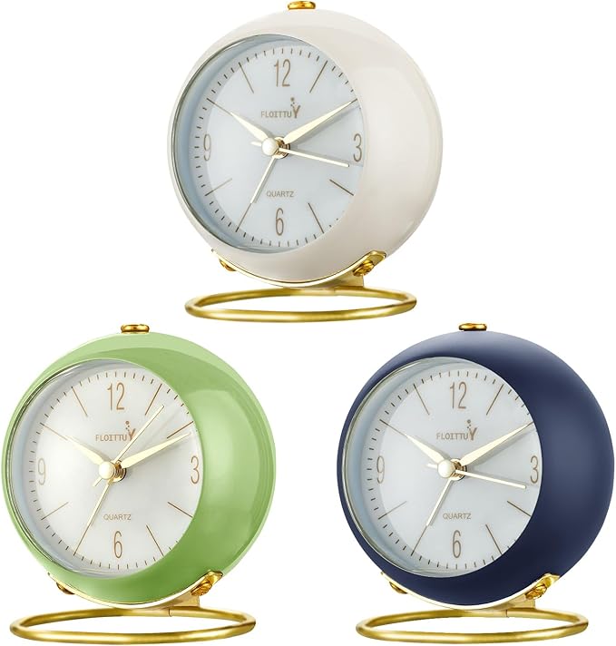 FLOITTUY Silent Table Analog Alarm Clock No Ticking, Lighted on Demand and Battery Operated, Beep Sounds, Small Desk Clock(Navy Blue)