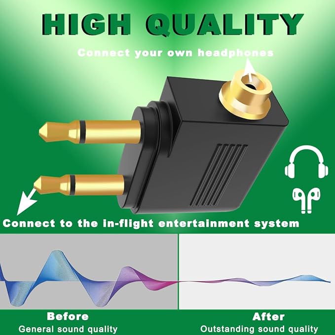 MKBKLLJY 5PCS Dual 3.5mm Male to 3.5mm Female Airplane Headphone Adapter Gold Plated Plug Socket Jack Stereo Aux Connectors Converters with Cable Tie, for Most Airline Dual Audio Jack