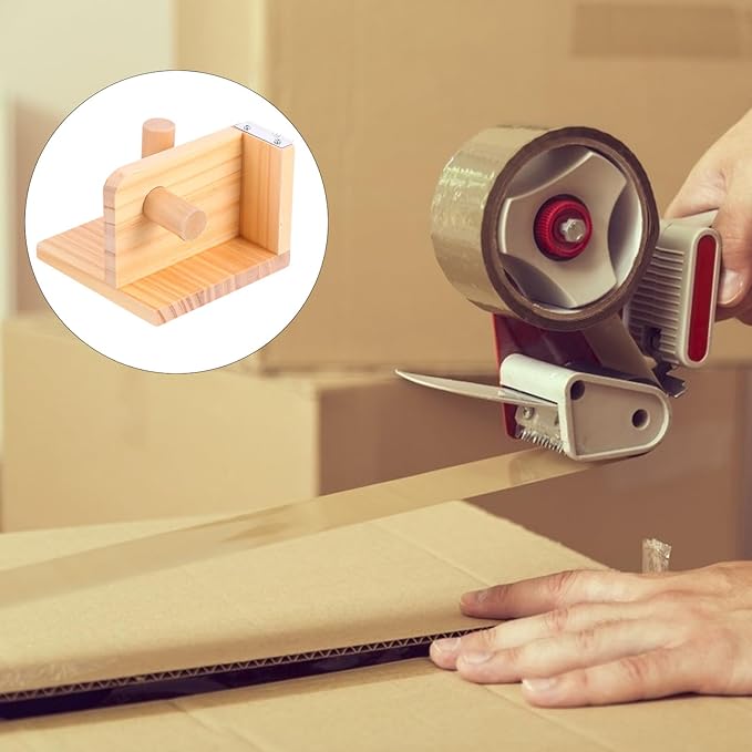 JOINPAYA Wooden Tape Dispenser and Cutter Stationery Tape Holder Desktop Cutting Tool Creative Office Seat for Packaging and Crafts