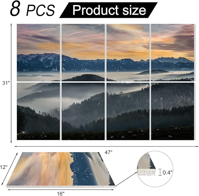 YPY Acoustic Panels Soundproof Wall Panels: Decorative Sound Absorbing Wall Art Soundproofing Panels Recording Studio Acoustical Treatments 8 Pack 48x32 Inches