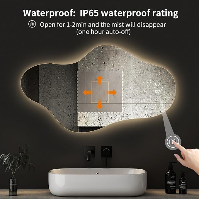 Modern Irregular LED Bathroom Mirror with Lights, Asymmetrical Frameless Smart Lighted Wall Mirror for Living Room Entryway, Large Decorative Makeup Vanity Mirror with Touch Switch(22.5″x39.4″)