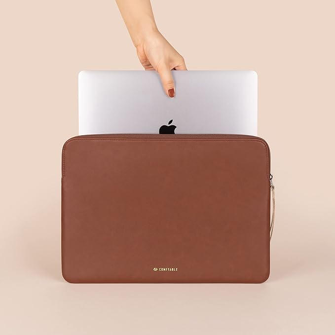 Comfyable Slim Protective Laptop Sleeve 14 Inch Snugly Compatible with MacBook Pro 14-inch M5 M4 M3 M2 M1 Pro/Max 2025, PU Leather Bag Waterproof Cover Notebook Computer Case for Mac, Brown