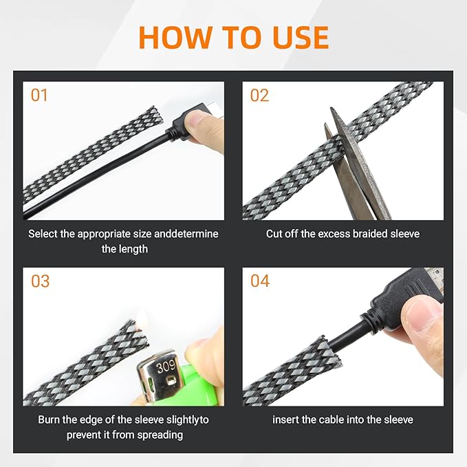 Braided Expandable Cable Sleeve, 25ft PP Cotton and PET Braided Cable Management, Flexible Mesh Wire Loom and Cable Protector for TV, Computer, Home Theater, Automotive (Grey, 5/16")