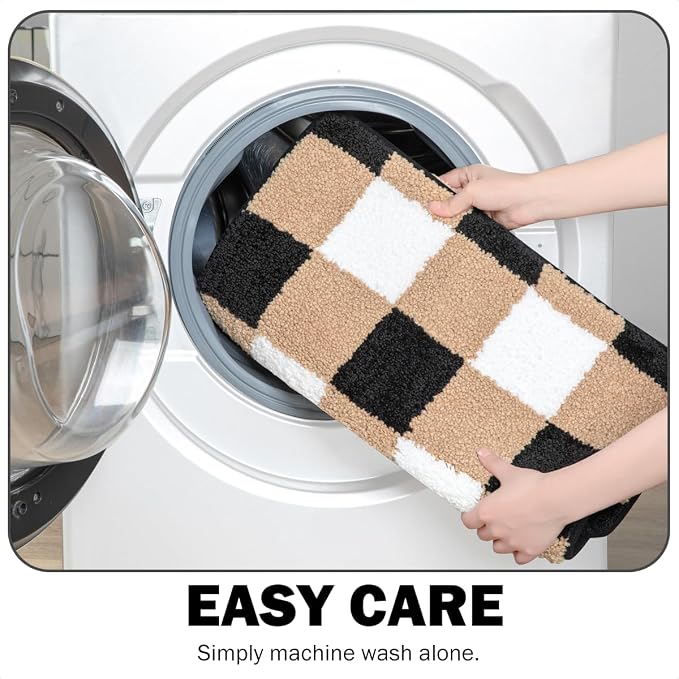 Checkered Bath Mat - Super Absorbent, Soft and Thick, Rubber Backing Non-Slip, Machine Washable Shower Rug, Bath Mat, Bathroom Home Decor Accessories, 20"x31" (50x80cm), Brown