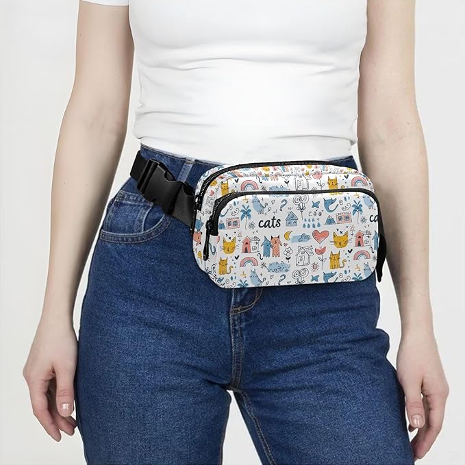Cute Cat Fanny Pack for Women Men Water Resistant Fashion Waist Packs with Adjustable Strap Belt Bag for Travel Workout Jogging Hiking 21220175