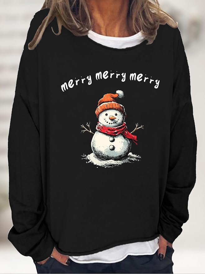 LOAIHA Christmas Shirts for Women Crewneck Snowman Snowflake Santa Graphic Shirts Christmas Tree Long Sleeve Xmas Hoodie