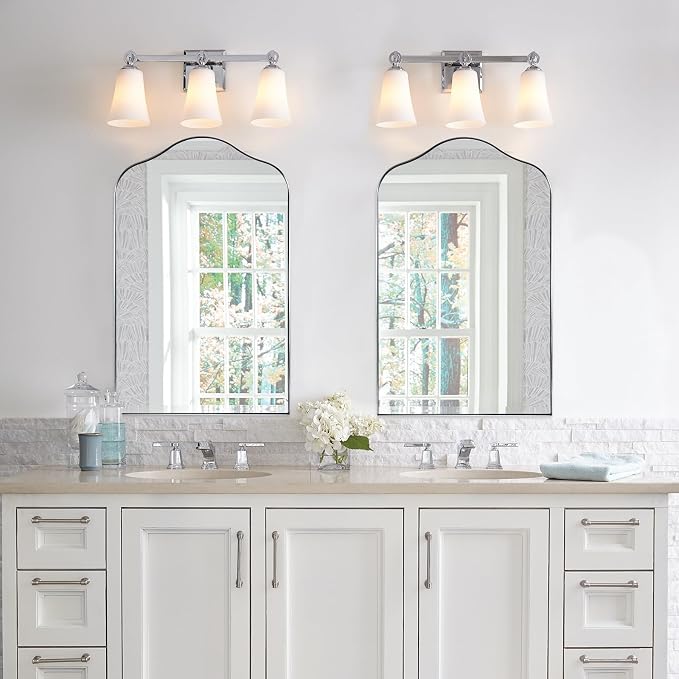 ANDY STAR Scalloped Arched Mirror, 26x38 Brushed Nickel Irregular Bathroom Mirror for Vanity, Asymmetrical Curved, Silver Rustproof Stainless Steel Frame, for Over Sink, Bedroom, Mantel, Fireplace