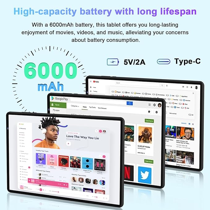 2025 Tablet, 10 Inch Android Tablet 20GB RAM+128GB ROM+1TB Expand, Octa-Core Android 14 Tablets with Keyboard, Mouse, HD IPS Touchscreen, 6000mAh, BT 5.0, WiFi 6, Widevine L1, Split Screen -Blue