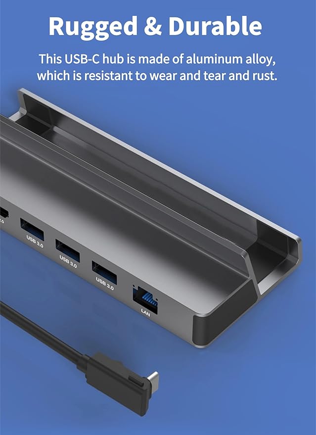 Diyeeni USB C Docking Station for Steam Deck & ROG Ally, 6-in-1 Dock with HDMI 2.0 4K@60Hz, Gigabit Ethernet, 3*USBA 3.0, 100W PD Fast Charging, Plug and Play