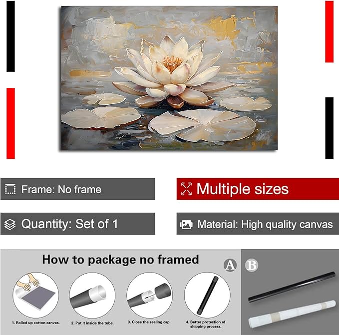 Ethereal white lotus floating on Crystal Waters poster vintage oil painting printwall art soft blush and gold accents serene home and office decor dreamy 32x48in Frameless