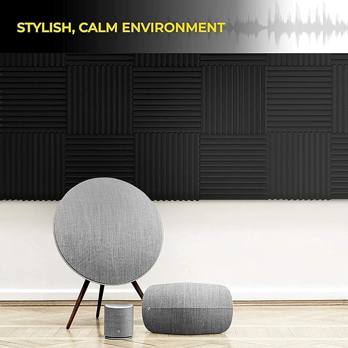 12 Pack Acoustic Panels 1 X 12 X 12 Inches – Acoustic Foam - Studio Foam Wedges - High Density Panels – Soundproof Wedges - Charcoal