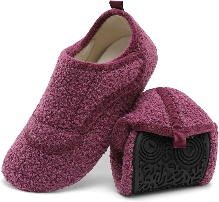 BARERUN Slippers for Women Men Wide House Diabetic Shoes for Women Men Warm Arthritis Edema Swollen Neuropathy Socks Slip on Adjustable Fuzzy Comfy Soft Womens Mens Bedroom Sliipers