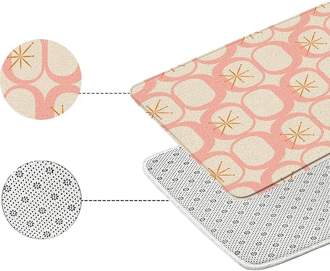 Mid Century Modern Bath Mat Abstract Atomic Geometric Retro 1950s Pink Bathroom Kitchen Toilet Rugs,16x24 Inch