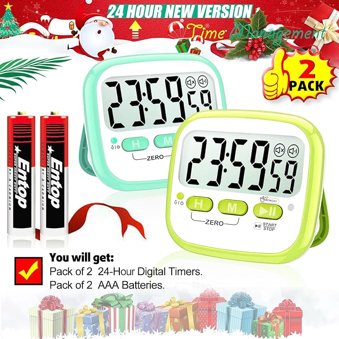 Antonki 2 Pack Classroom Timers for Kids Teachers, Magnetic Countdown Digital Kitchen Timer for Cooking, Study, Exercise, Games, Time Mangement - Loud/Silent Mode - Battery Included