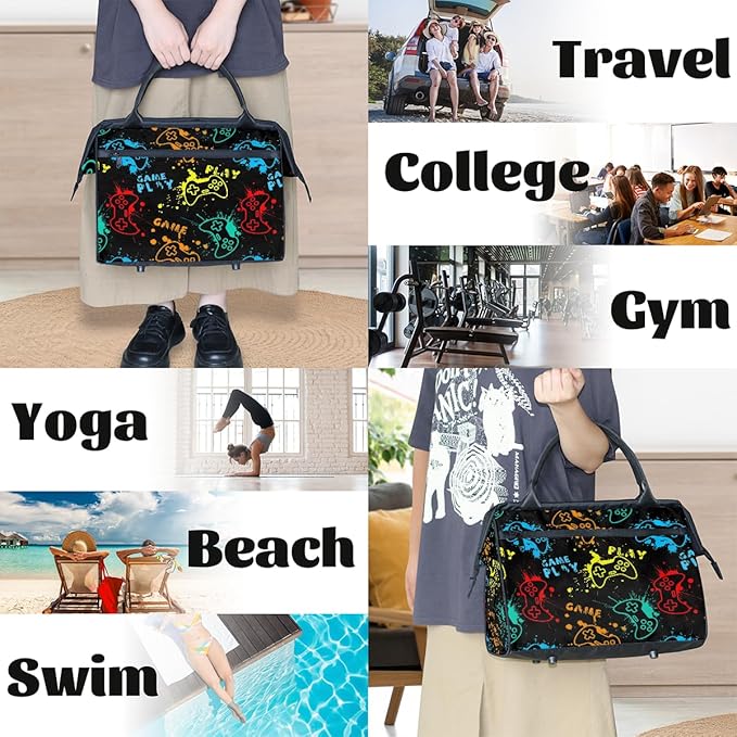 Sports Duffel Bags for Kids - Carry On Travel Gym Bag Waterproof Workout Shoulder Tote for Boys Girls Weekender Overnight Duffel for Swim Dance Camp(Game Video)