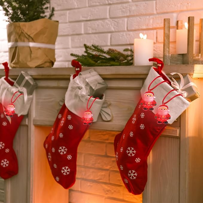 Yinkin 60 Pcs Christmas Light up Necklace for Adults Flashing Necklaces Christmas Accessory for Xmas Party Favors Stocking Stuffers Xmas Ornaments Decoration Party Supplies (Santa)