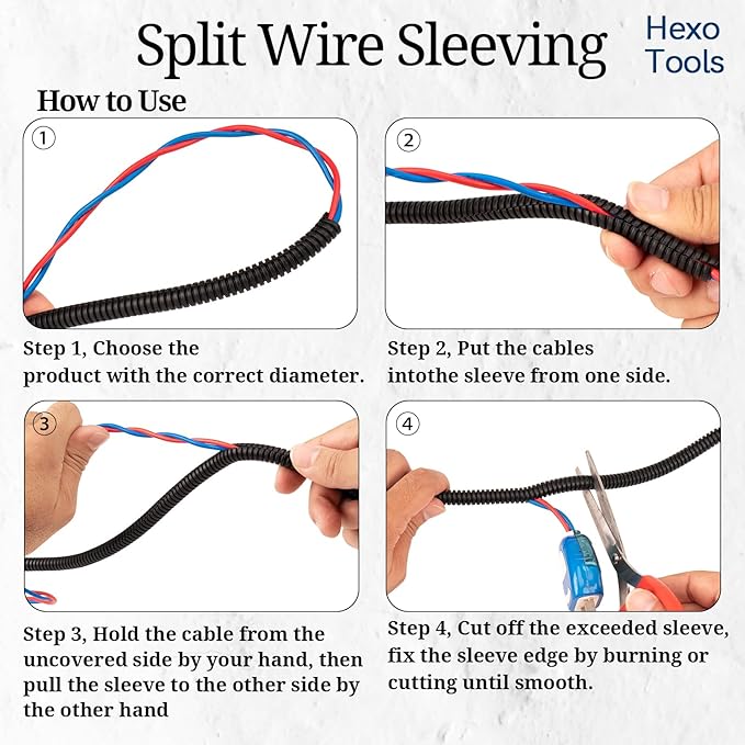 15ft - 1/4 inch (AD10) Flame Retardant Split Wire Loom Tubing - Sleeves for Electric Cables, Flexible Wire Covers Cord Protectors - Black