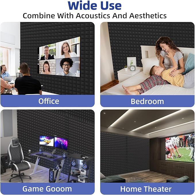 Upgraded 48 Pack Self-Adhesive Acoustic Panels,35kg/m³ High-Density Sound Proof Foam Panels for Walls, 2" X 12" X 12" Fast Expand Soundproof Wall Panels-Absorbs Sound & Eliminates Echoe