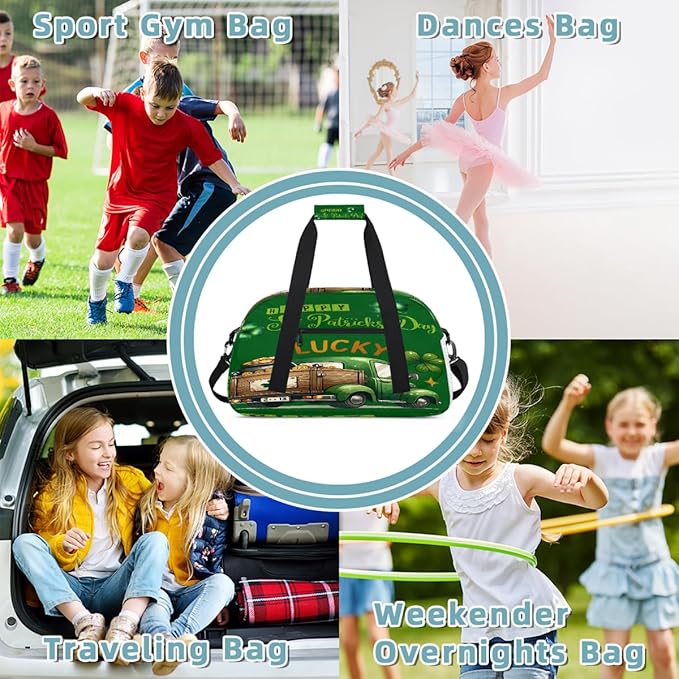 Travel Duffle Bag for travel duffle bag sports Girls Boys Kids St Patrick's Day Truck Lightweight Overnight Sleepover Weekender Bags Small Dance Gym Sport Bag Teens Carry-On Size Workout Bag