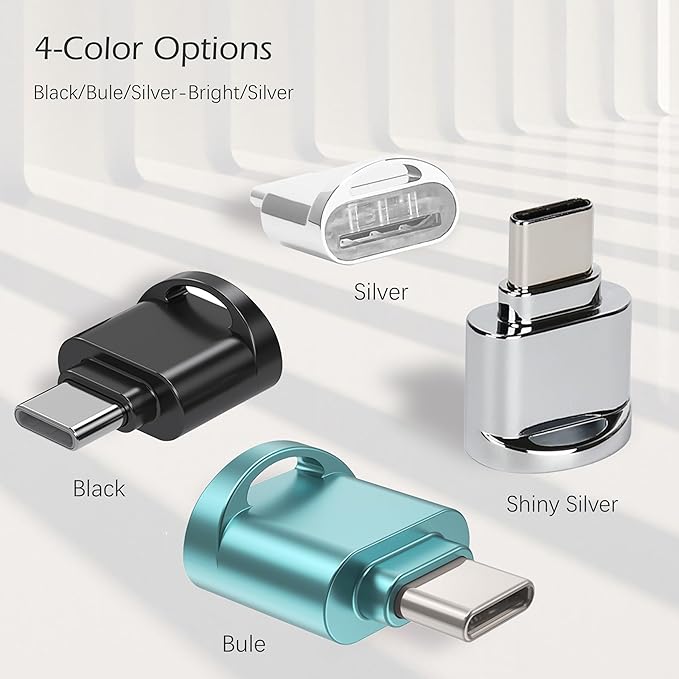 USB C Micro SD Card Reader for Android Phone, Camera, Laptop with Keychain, Mini Metal Type-C Card Reader (Shiny Silver)