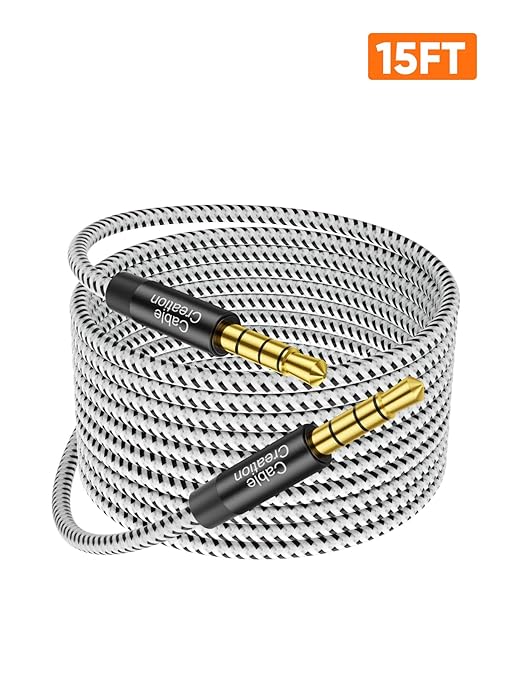 CableCreation Long 3.5mm TRRS Audio Cable 15FT, 4-Pole Aux Cord Male to Male Braided 1/8 inch Auxiliary Hi-Fi Stereo Jack Compatible with Headphone, Car, Speaker, Phone, Tablet, Laptop and More