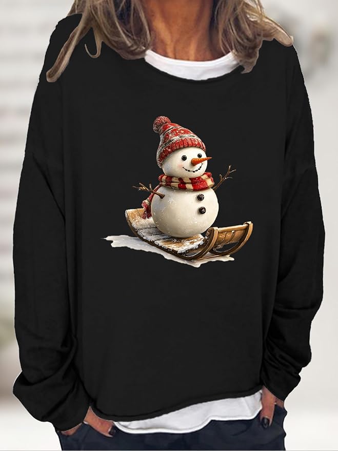 LOAIHA Christmas Shirts for Women Crewneck Snowman Snowflake Santa Graphic Shirts Christmas Tree Long Sleeve Xmas Hoodie