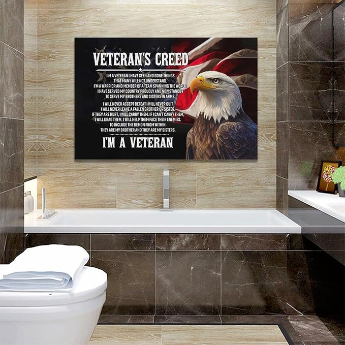 Veteran Wall Art Patriotic Pictures Wall Decor Military Canvas Prints Veterans Day Decorations Painting Framed Bald Eagle Artwork Office Home Man Cave Decor For Bathroom Bedroom Living Room 24"x16"