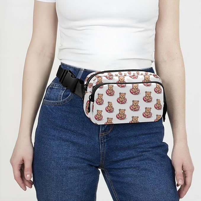 Kawaii Bear Red Swim Ring Fanny Pack for Women Men Water Resistant Fashion Waist Packs with Adjustable Strap Belt Bag for Travel Workout Jogging Hiking 21219056