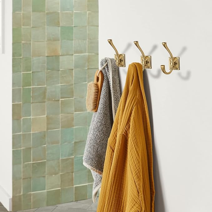 Large Wall Hooks 10 Pack Champagne Brozne Coat Hooks Hardware Towel Hooks for Hanging Coats 4.35 Inch Double Robe Hooks Wall Mounted with Screws for Key, Towel, Bags, Cup, Hat