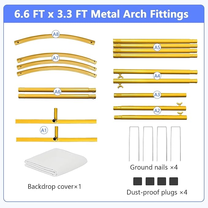 Metal Arch Backdrop Stand and Cover Set 6.6 ft, Wedding Arch Stand with White Cover for Party, Birthday, Wedding, Bridal Shower, Baby Shower (White, 6.6 ft)