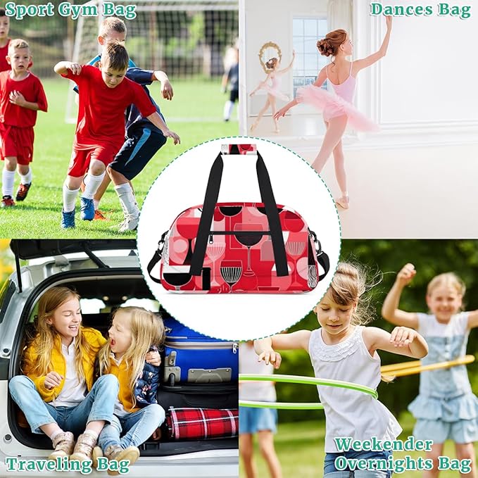 Abstract Red Wine Glass Kids-Duffel-Bags Gymnastics Dance Bag Carry-On Overnight Travel Gym Lightweight Dance Sports Bags For Girls Boys Kids,