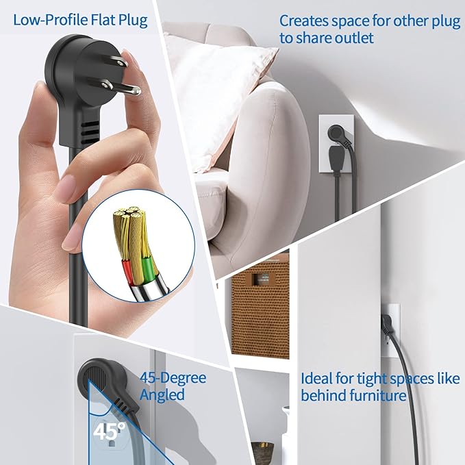 25 ft Extension Cord Flat Plug, NTONPOWER 8 Outlet Surge Protector Power Strip with 4 USB Ports(2 USB C), 15A Circuit Breaker, Wall Mount Surge Protector for Home, Office, Workbench or Garage,Black