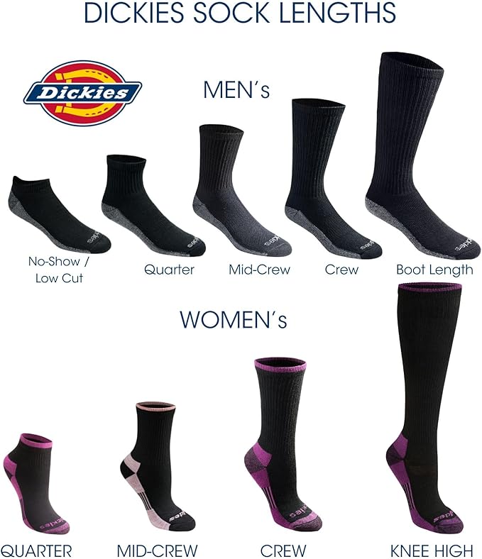 Dickies Men's Dri-Tech Original Moisture Control Crew Socks, Available in M-XXL (6, 12, 18 Pairs)