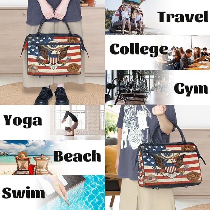 Travel Gym Carrying Bag - Great Seal Usa Flag Overnight Weekender Bag for Women Men Girls - Shoulder Large Capacity Tote Bag for Travel, Yoga, School,Mommy Hospital Bag for Labor and Delivery