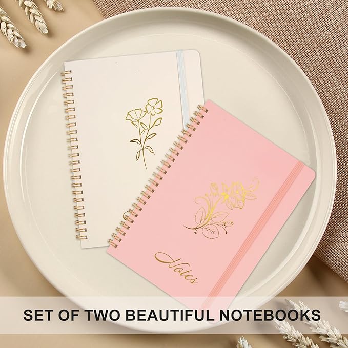 Joyberg Aesthetic Spiral Notebook, 2PCS Cute Notebook, 8.3" x 6" Notebook For Women, A5 Spiral Journal Notebook for Office/School/Home (Pink & Beige)